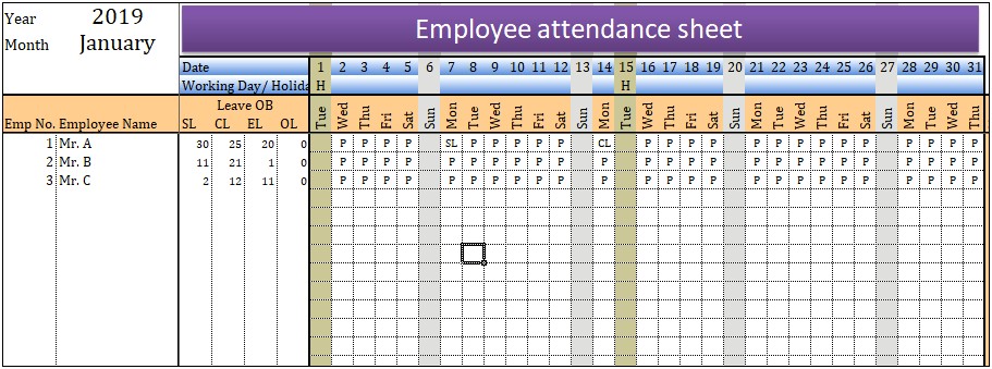 2016 Employee Attendance Calendar Template Free