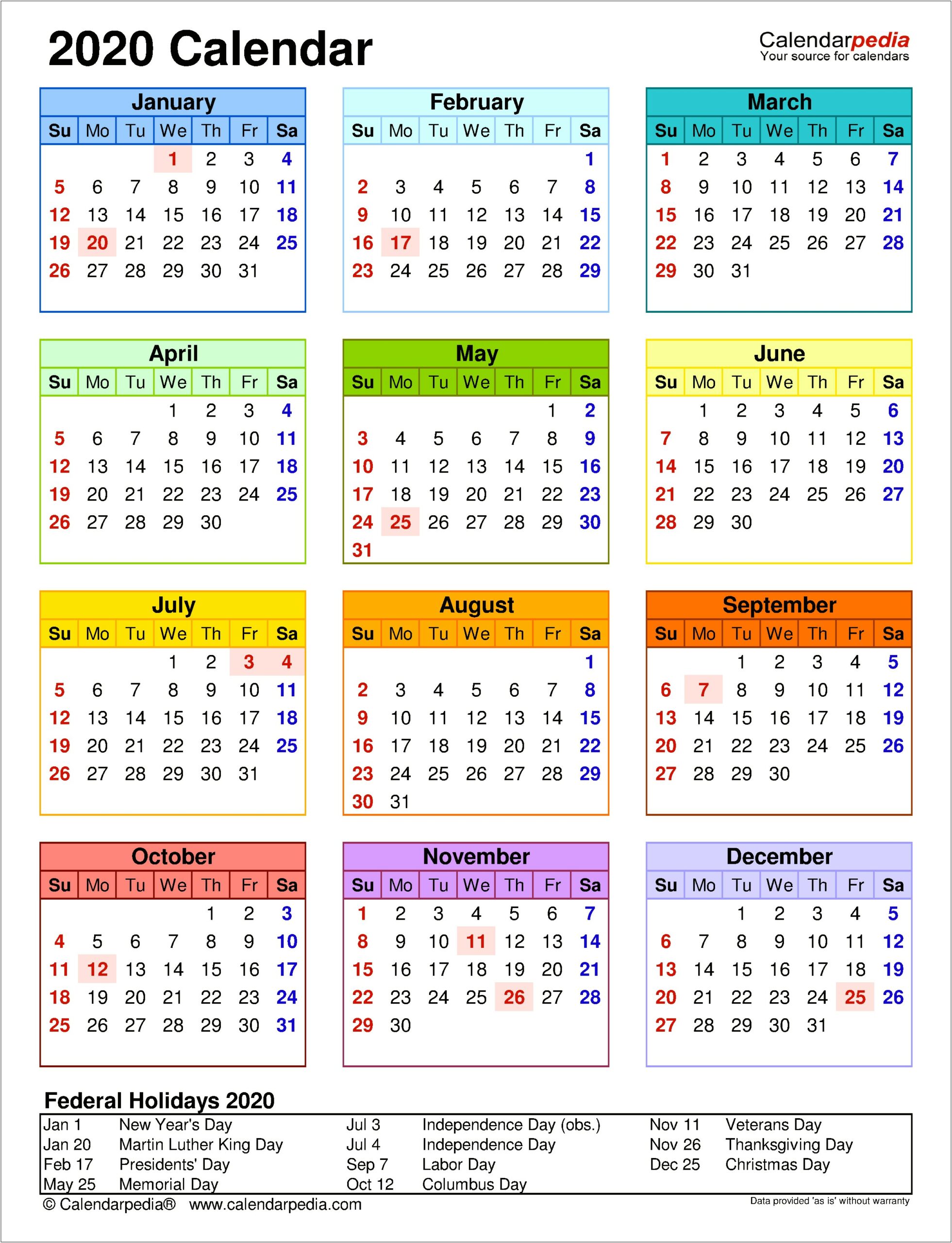 2019 2020 Calendare Template Downloadable Free