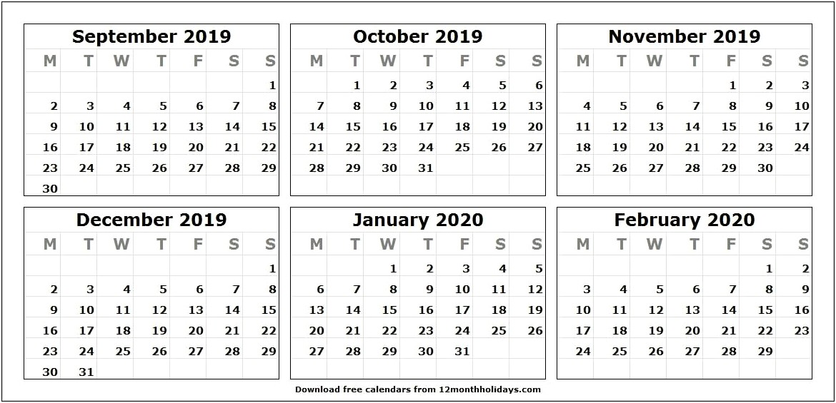 2020 Free Semi Annual Calendar Templates