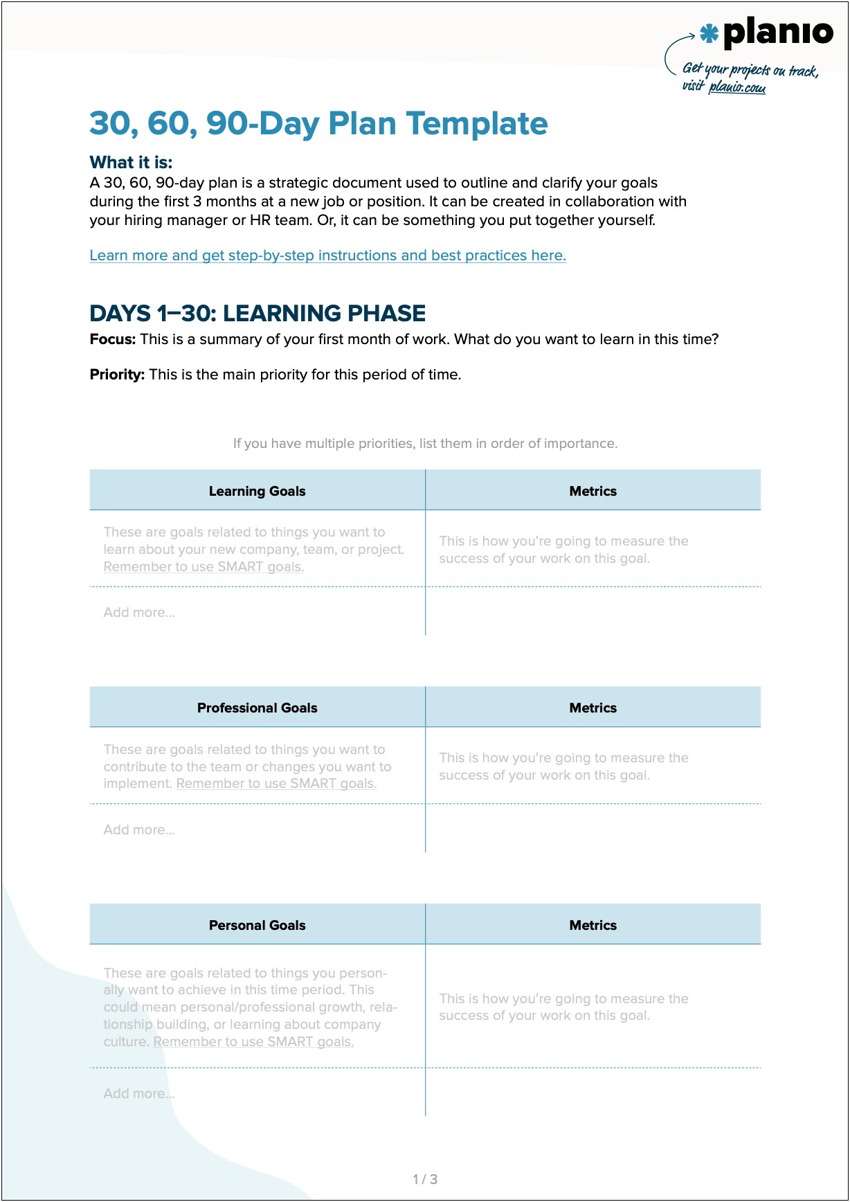 90 Day Plan Template Free Sample