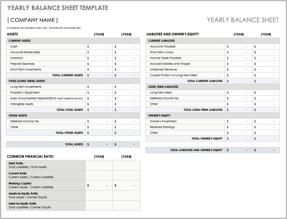 Account Balance Sheet Free Template Printable