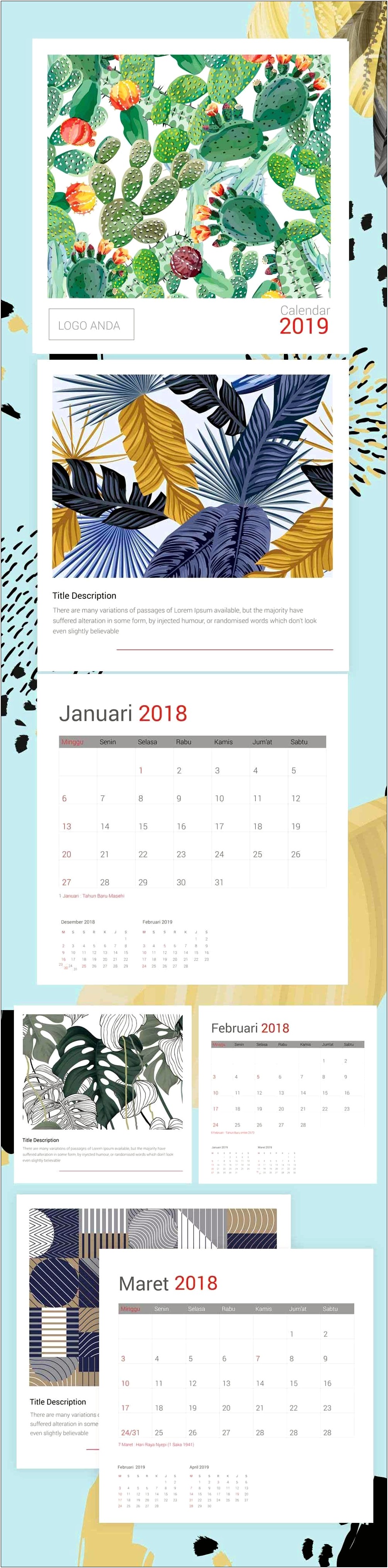 Adobe Illustrator Calendar Template 2019 Free