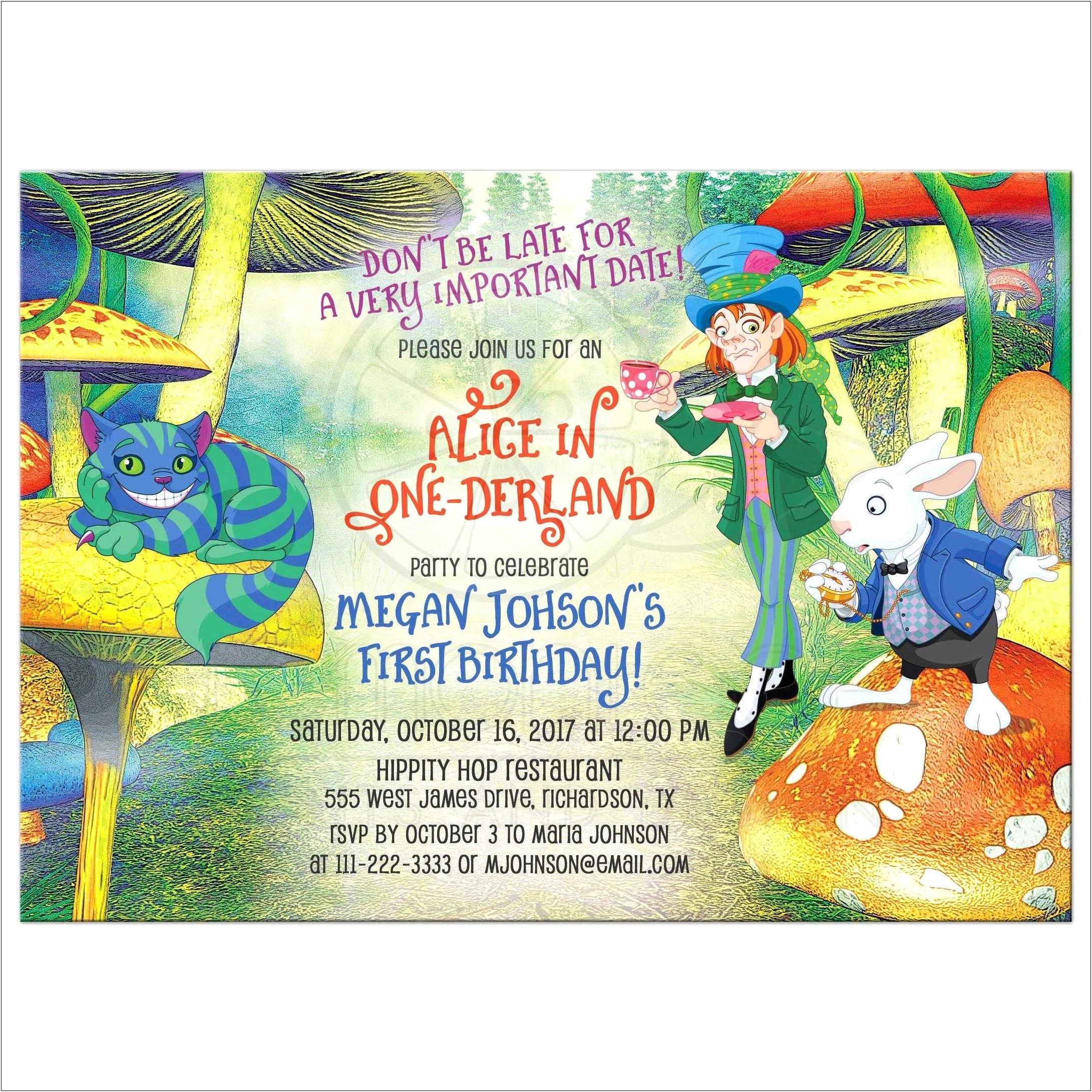 Alice In Wonderland Birthday Invitation Template Free