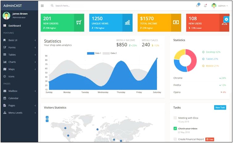 Angular 4 Bootstrap Dashboard Template Free