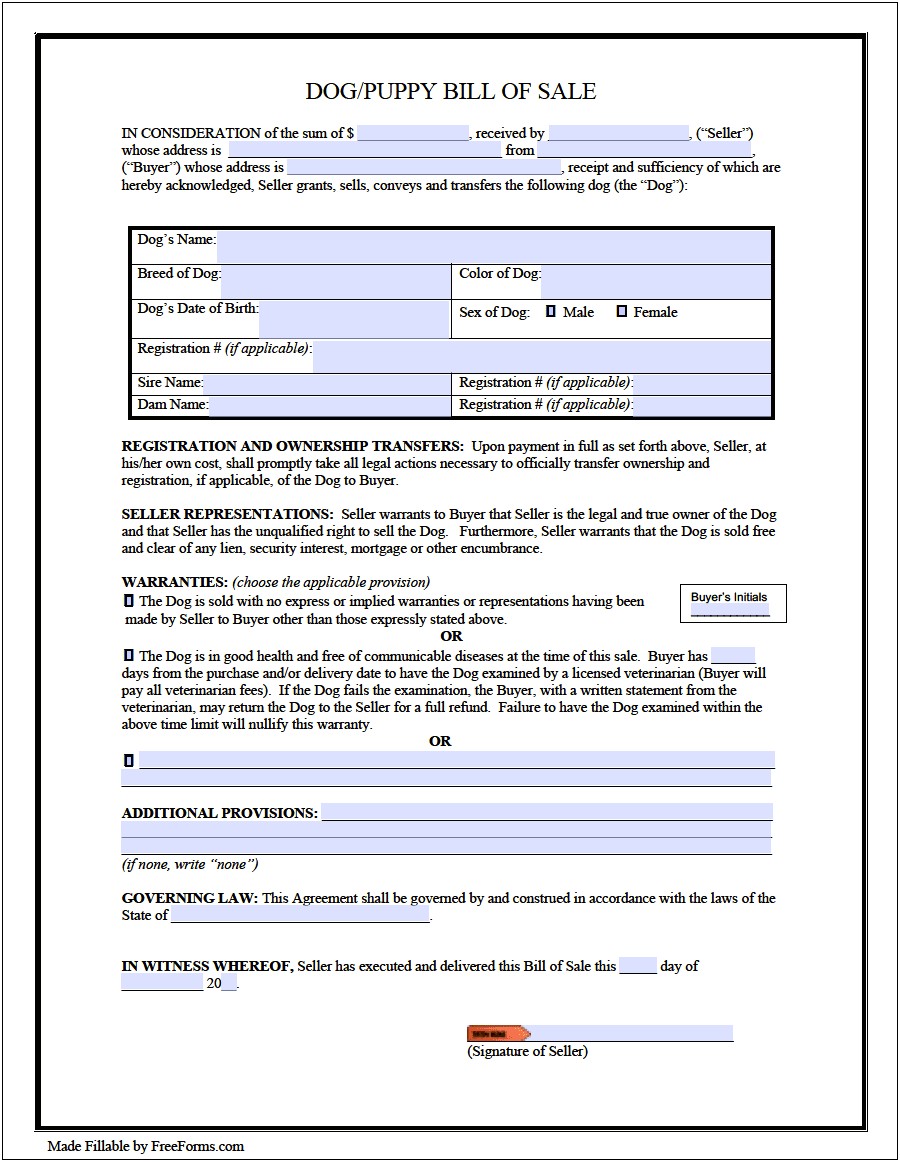 Animal Bill Of Sale Template Free