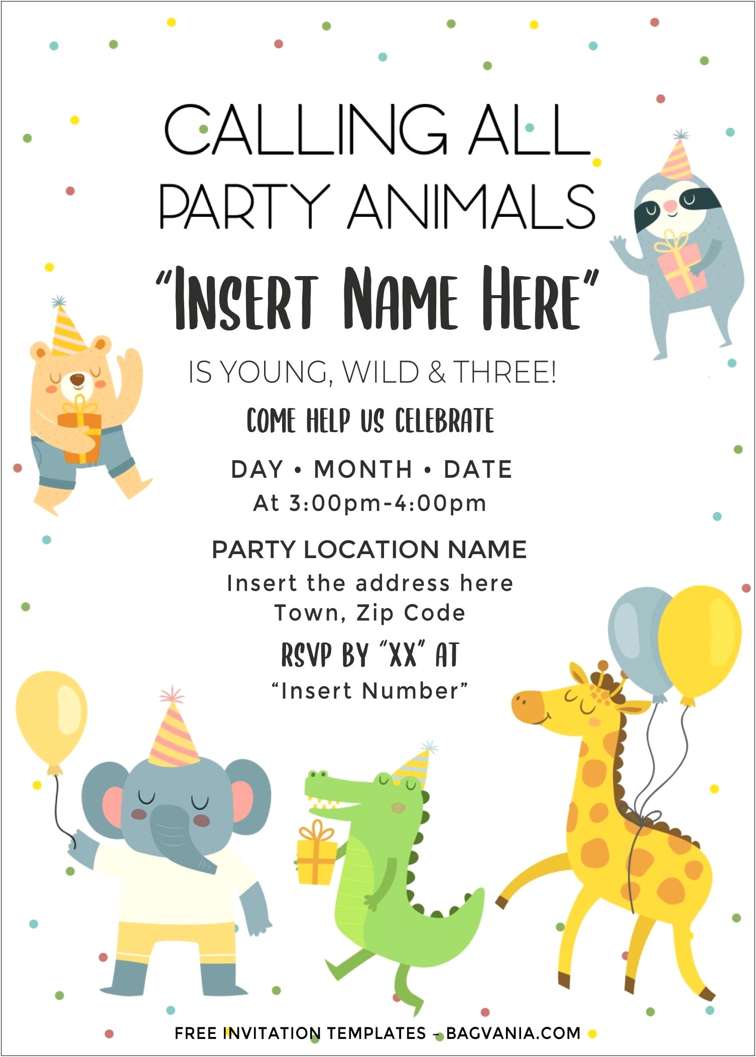 Animal Birthday Invitation Card Template Free