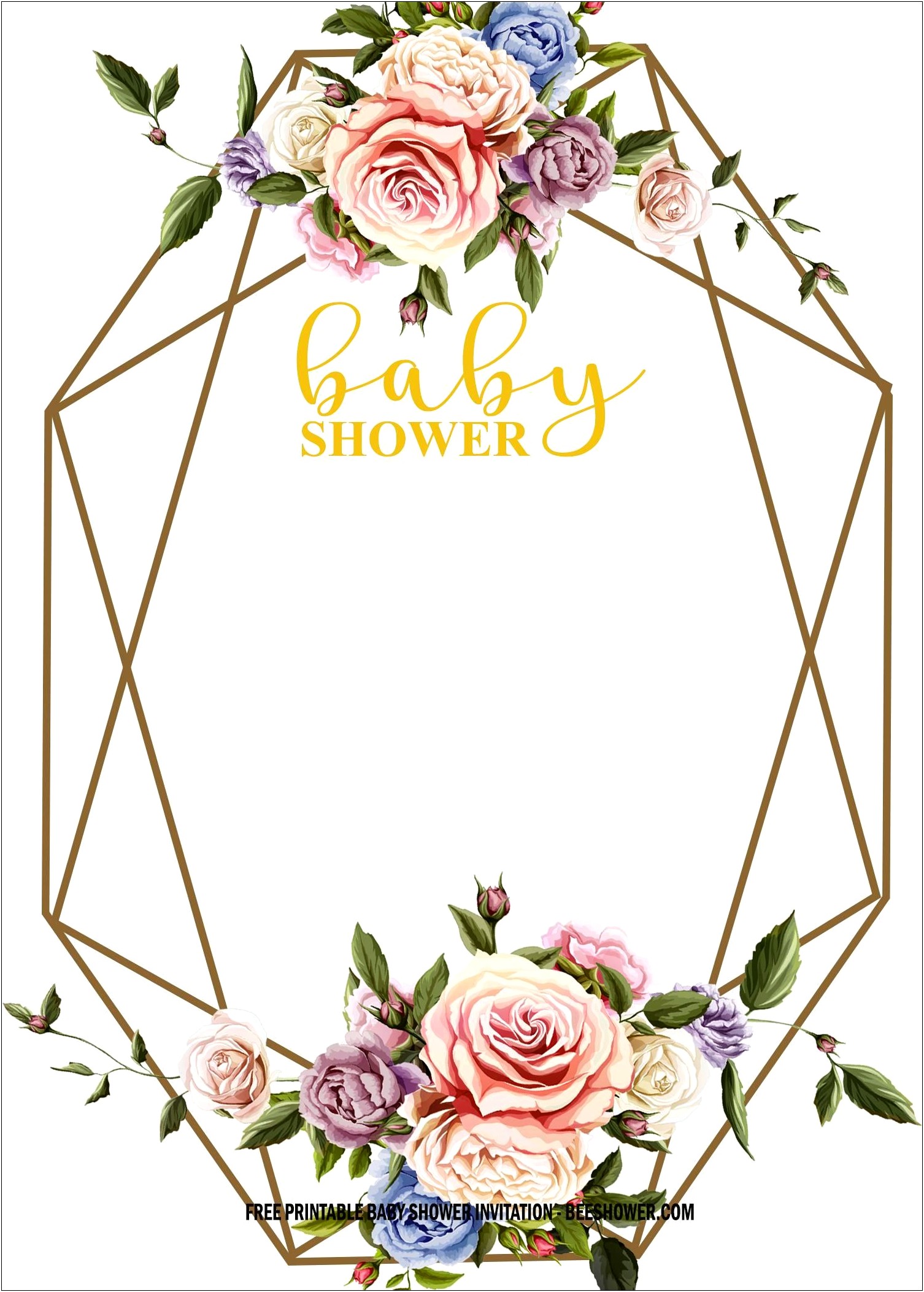 Baby Shower Invite Free Template Flowers Pink Blank
