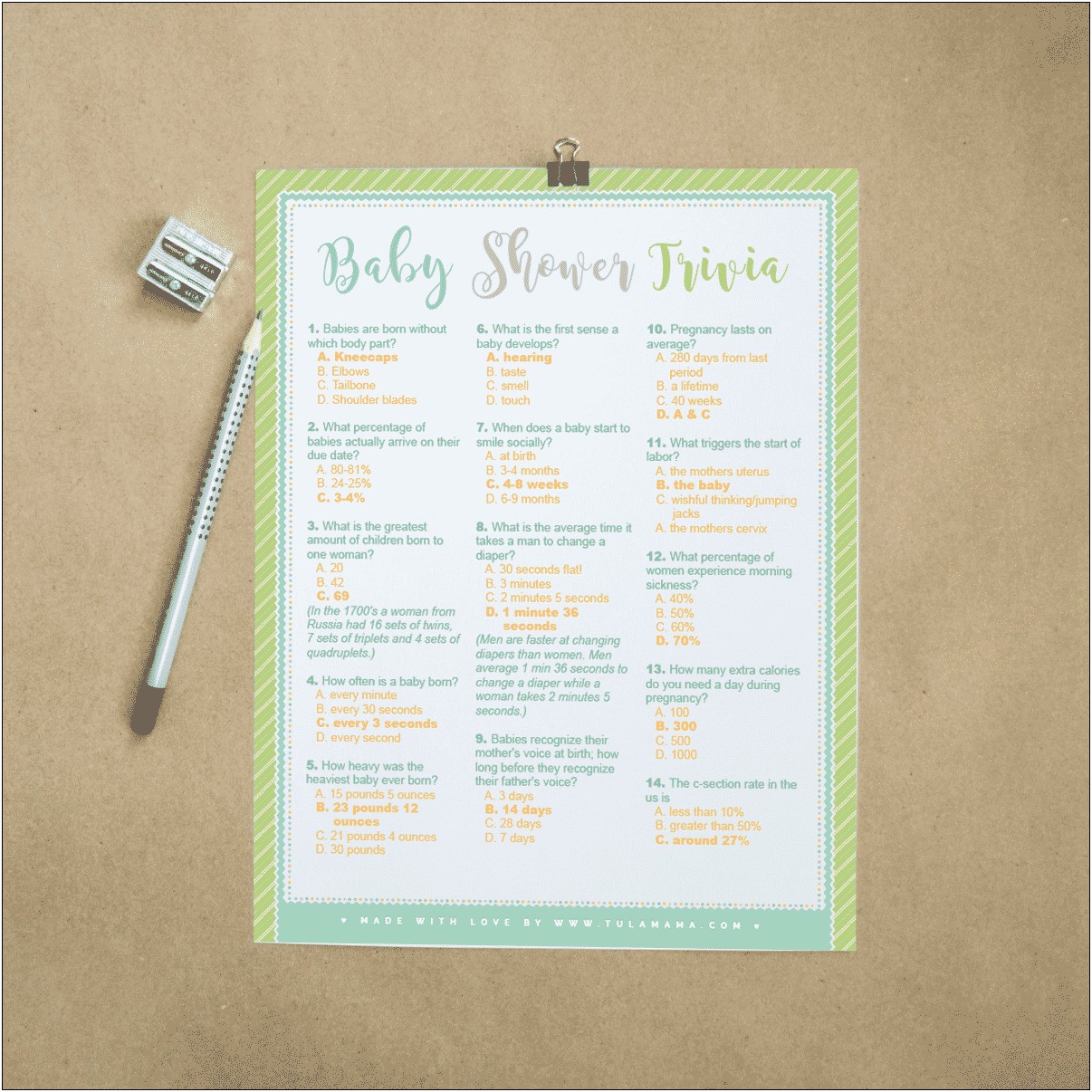 Baby Shower Trivia Template Neutral Colors Free