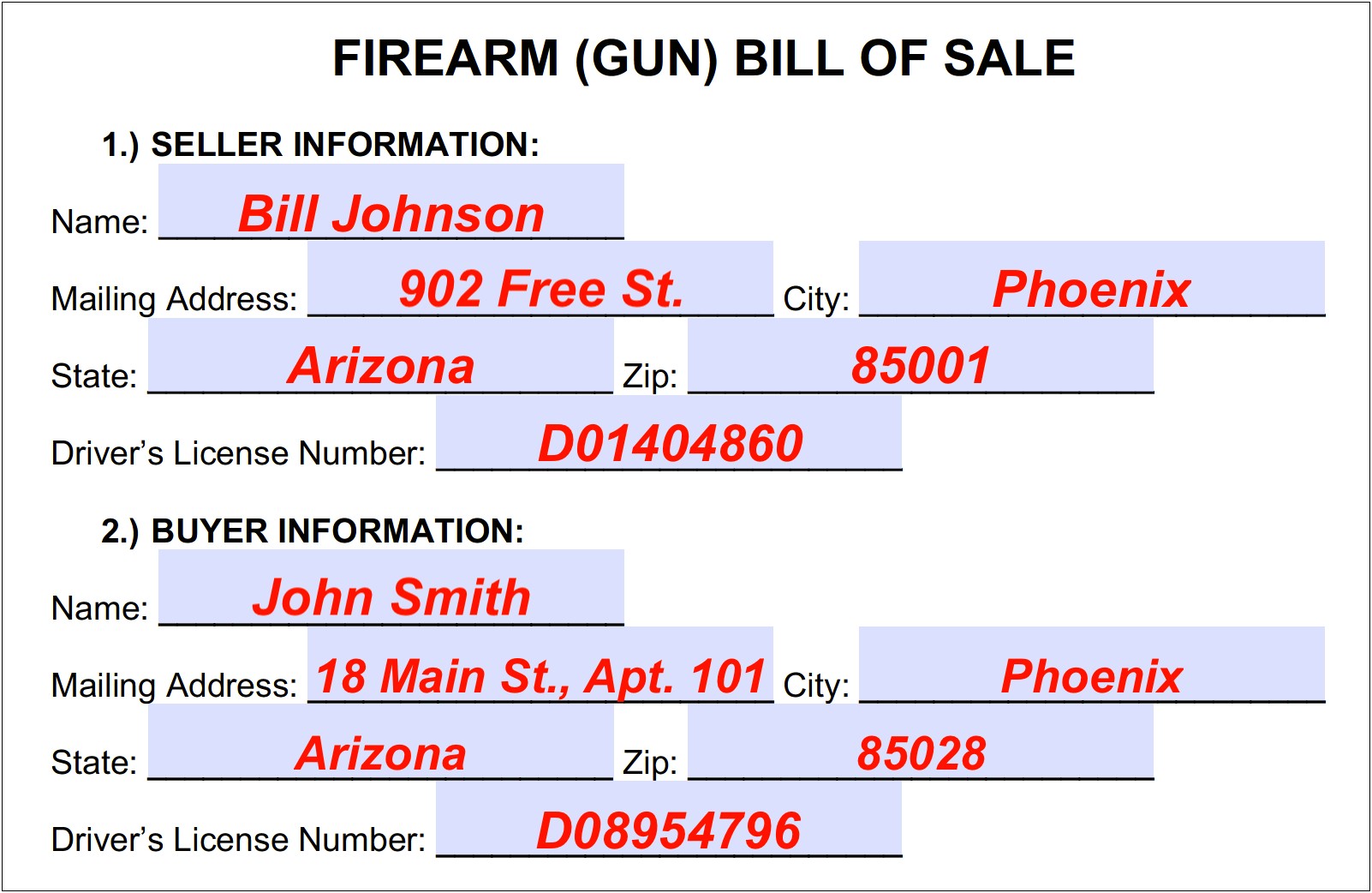 Bill Of Sale Gun Template Free