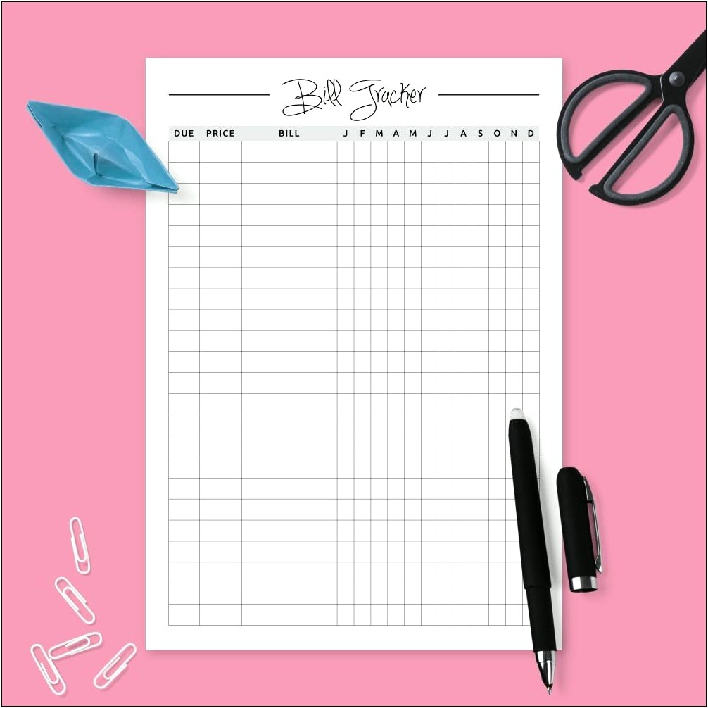 Bill Organizer Fill In Template Free