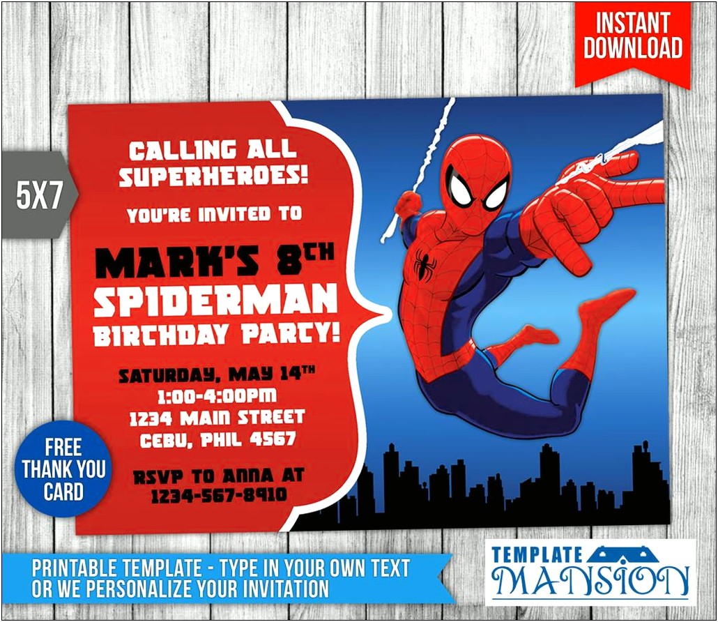 Birthday Card Invitation Free Template Spiderman - Templates : Resume