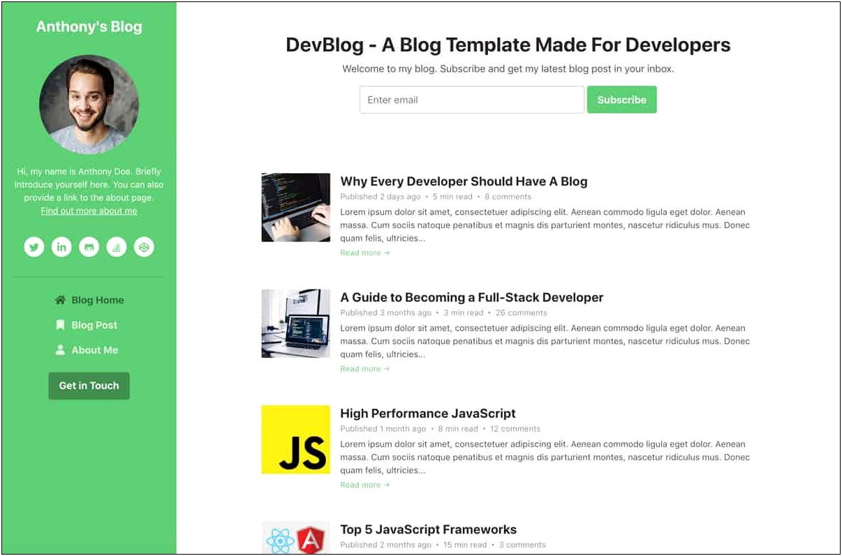 Free Html Css Blog Templates Download Templates : Resume Designs #