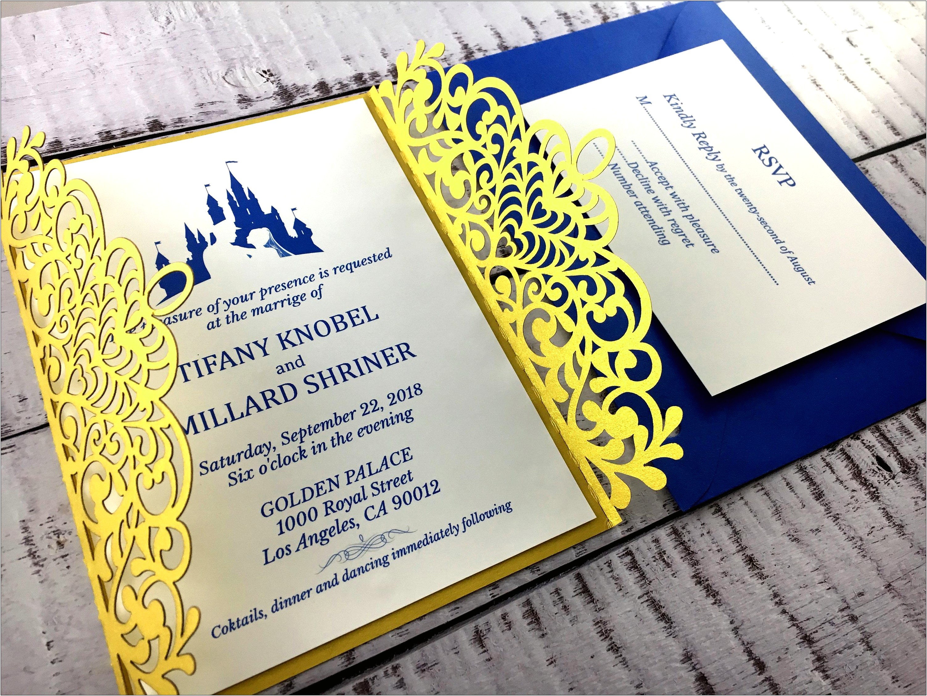 Blue And Gold Wedding Invitation Design