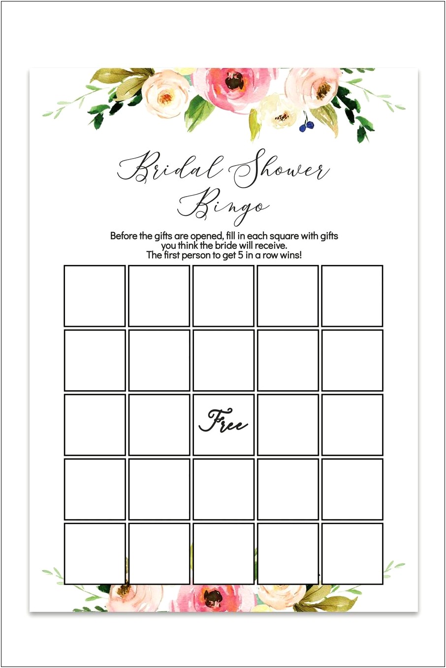 Bridal Shower Bingo Template Free Printable Templates Resume 