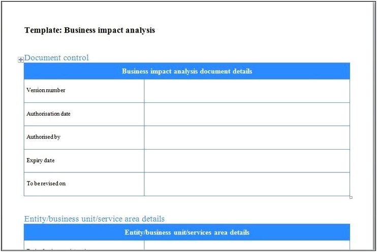 Business Impact Analysis Template Free Download