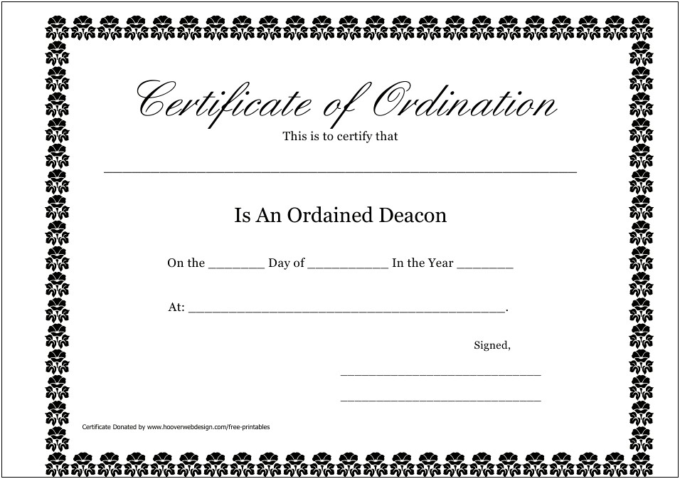Certificate Of Ordination Deacon Template Free