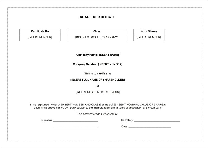 Certificate Of Shares Template Free Download