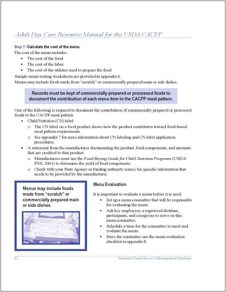 Child Care Menu Planning Template Free