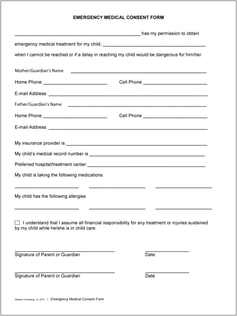 Child Consent Form To Travel Print Free Template