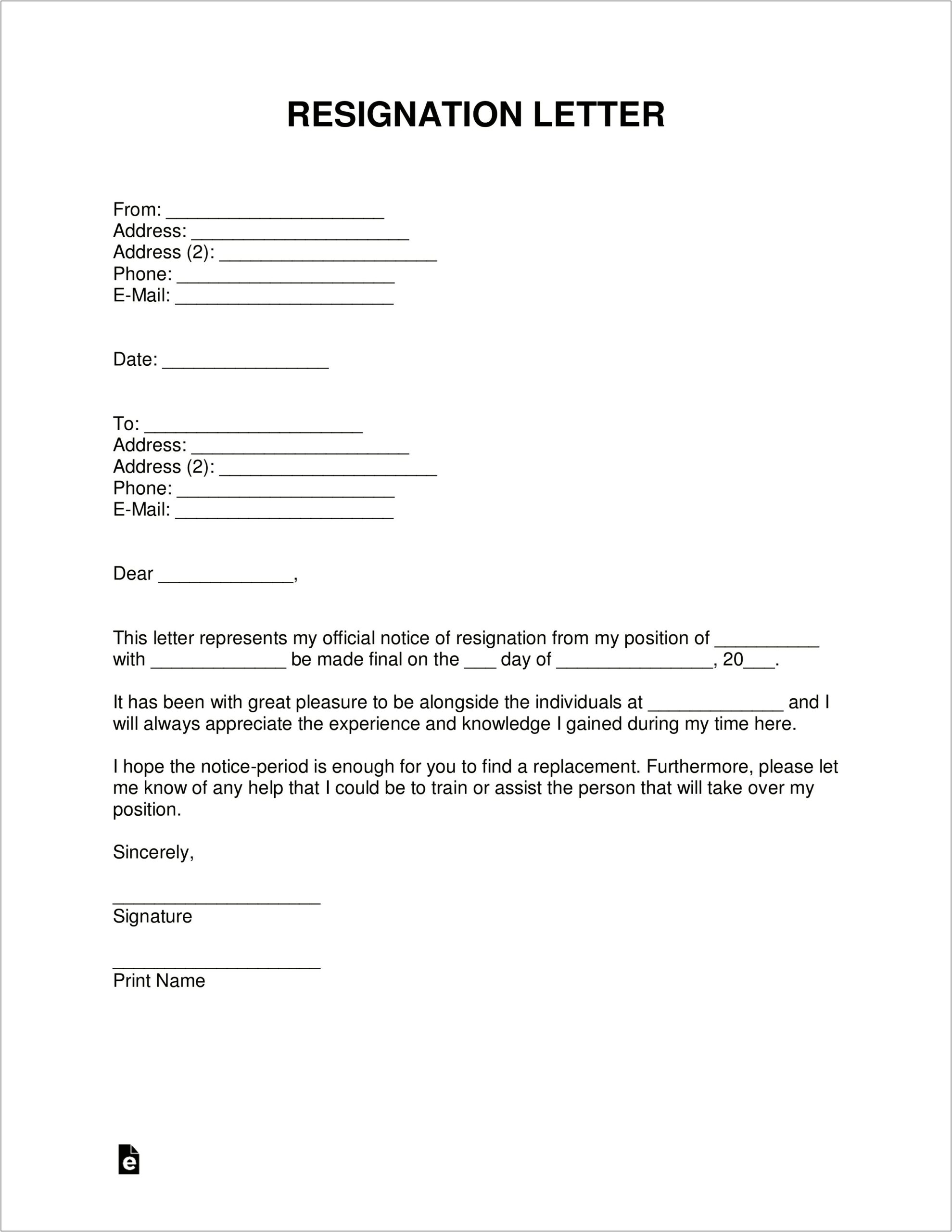 Church Position Resignation Letter Free Templates