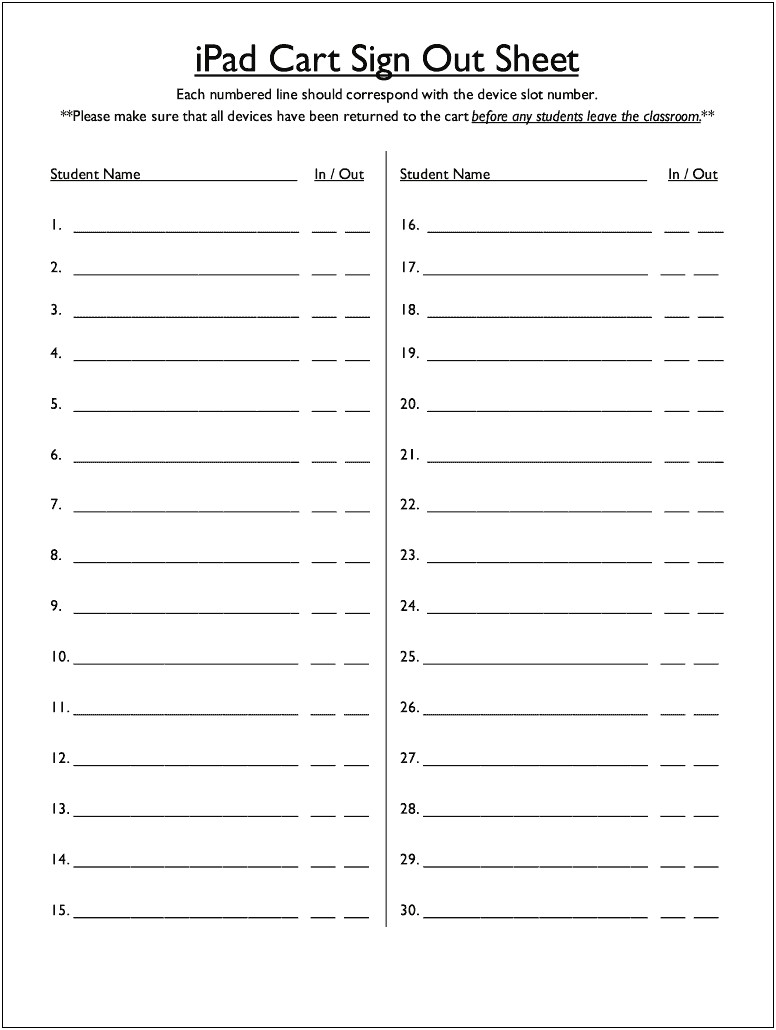 Classroom Sign In Sheet Template Free