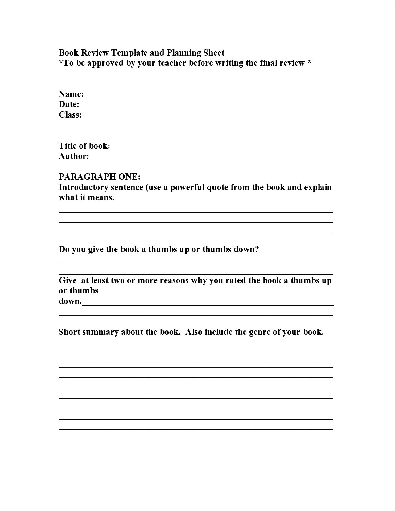 College Level Book Review Template Free