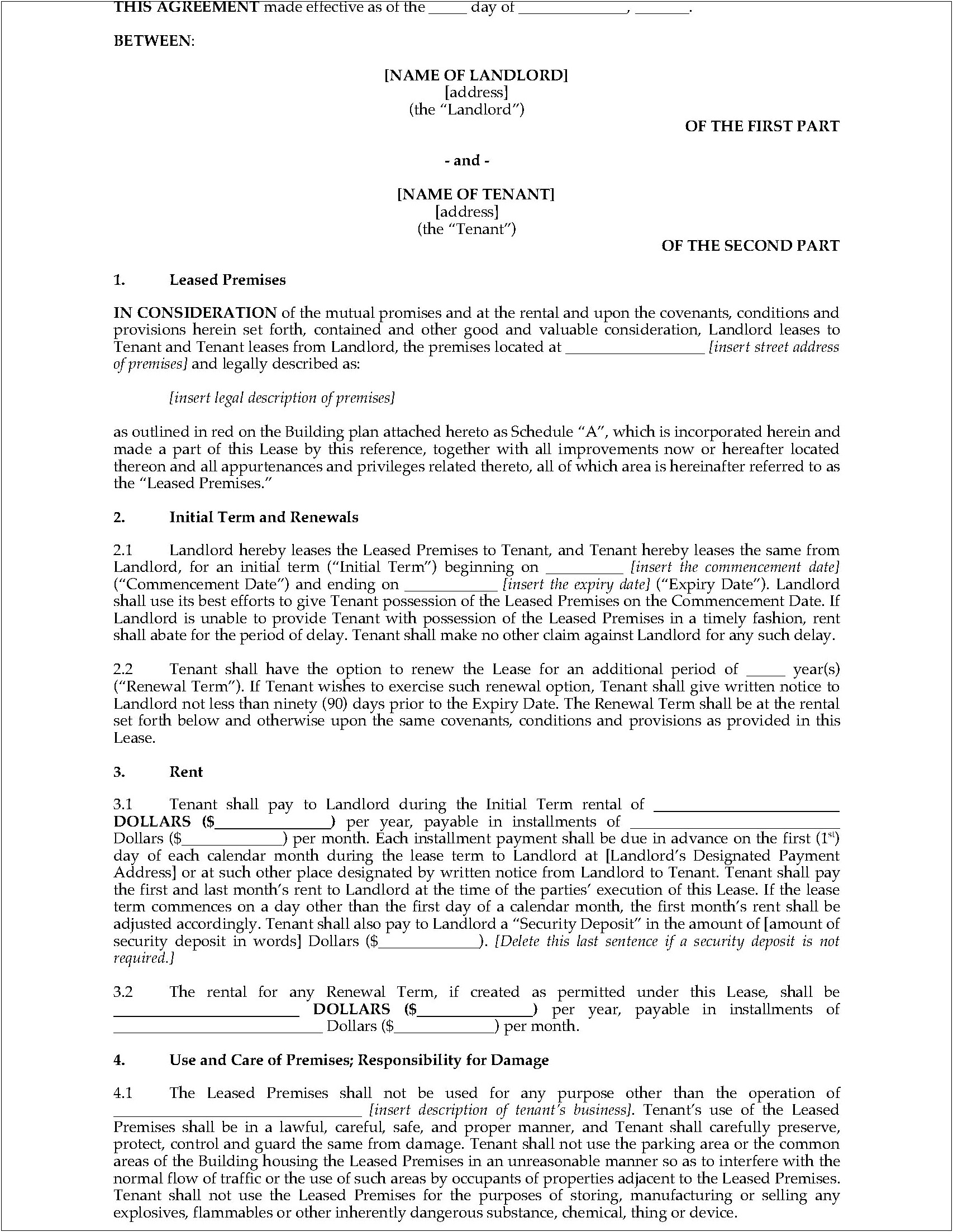 Commercial Lease Agreement Ontario Template Free