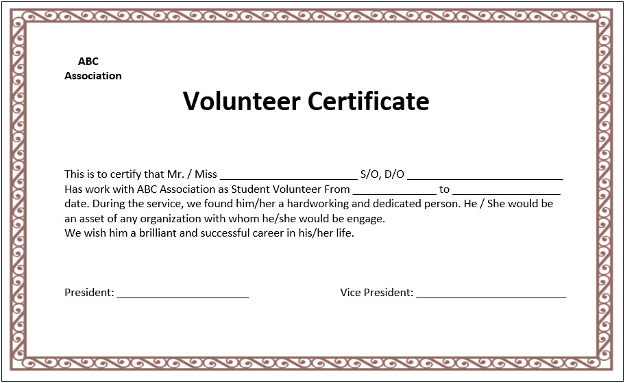 Community Service Certificate Templates Free Download