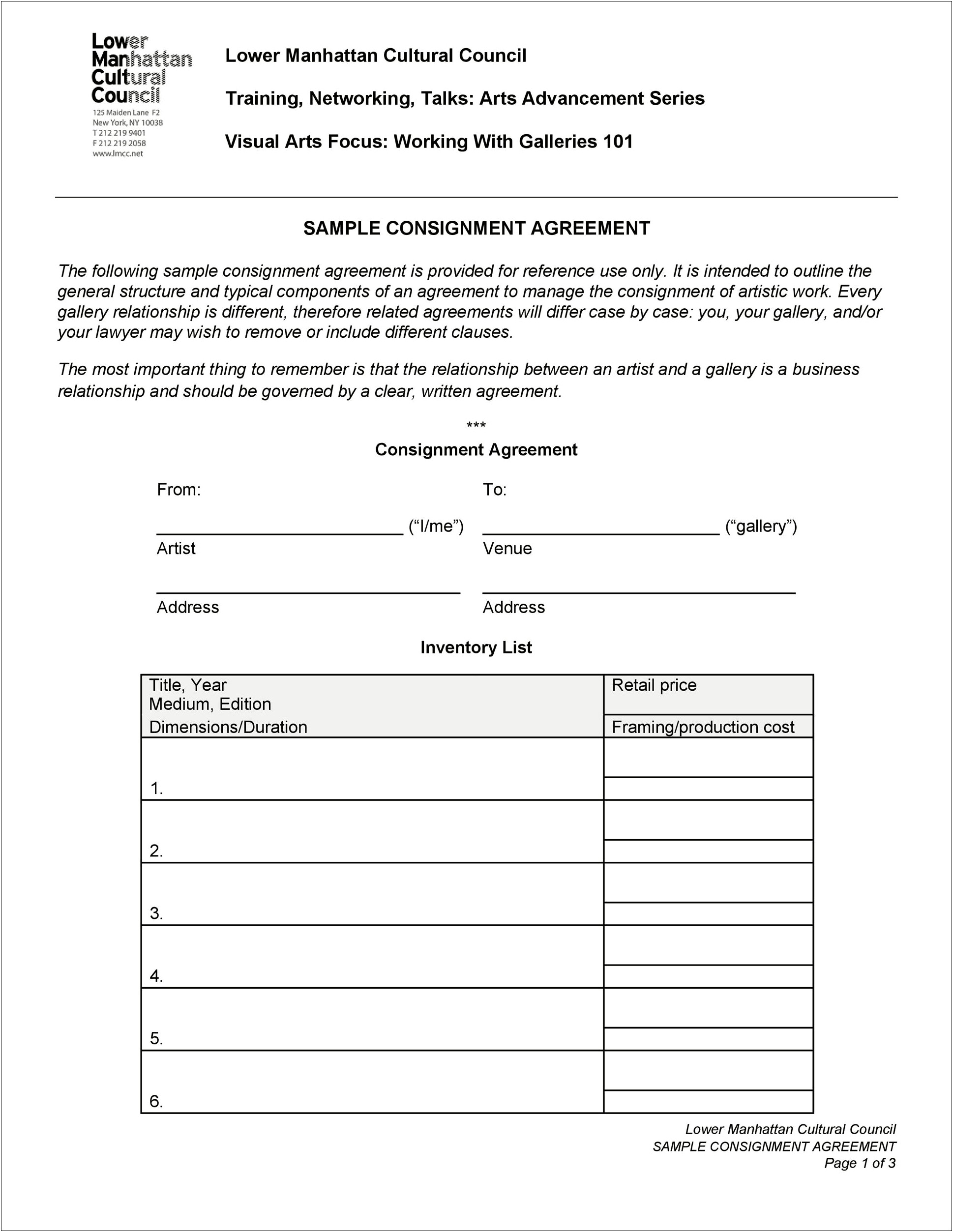 Consignment Agreement Template Free Musical Instrument