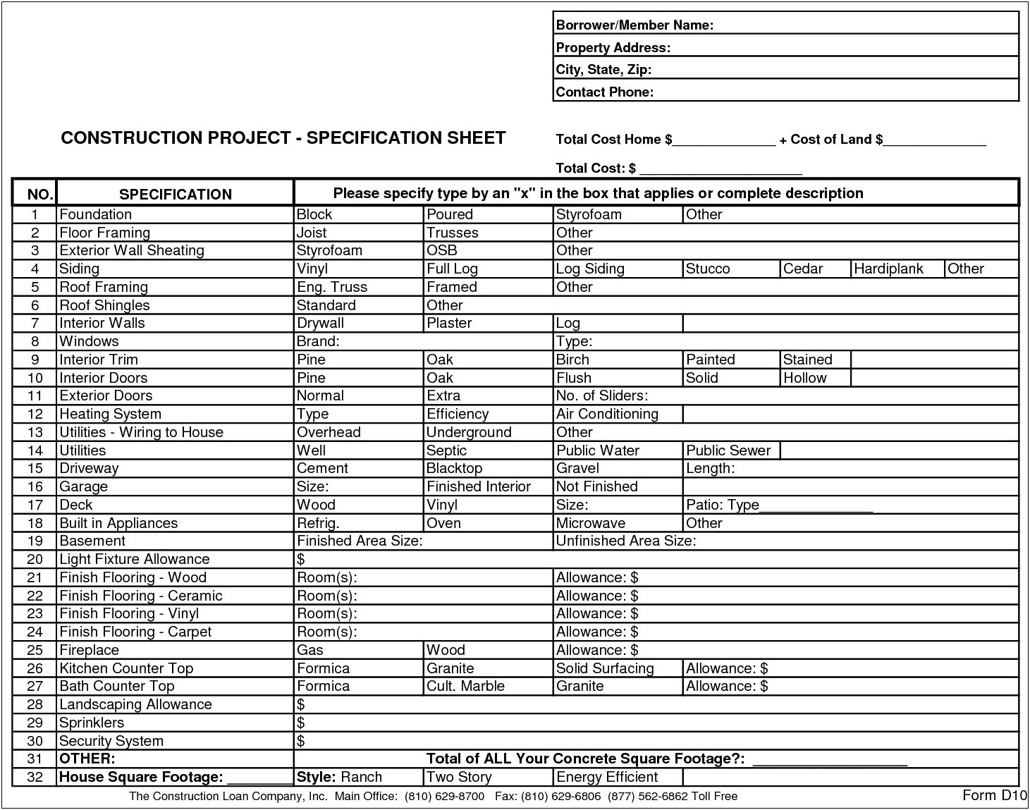 Construction Bid Sheet Template Free To Print