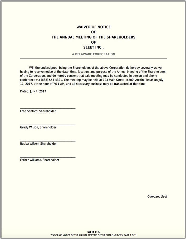 Corporate Minutes Template Free For Texas