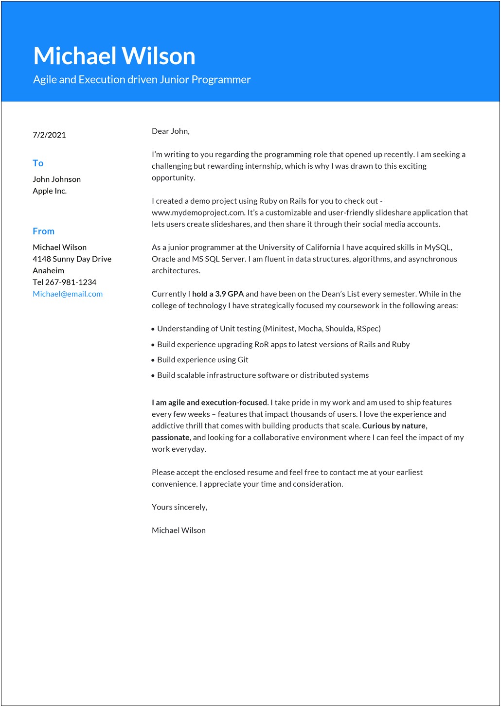 Cover Letter For Server Template Free