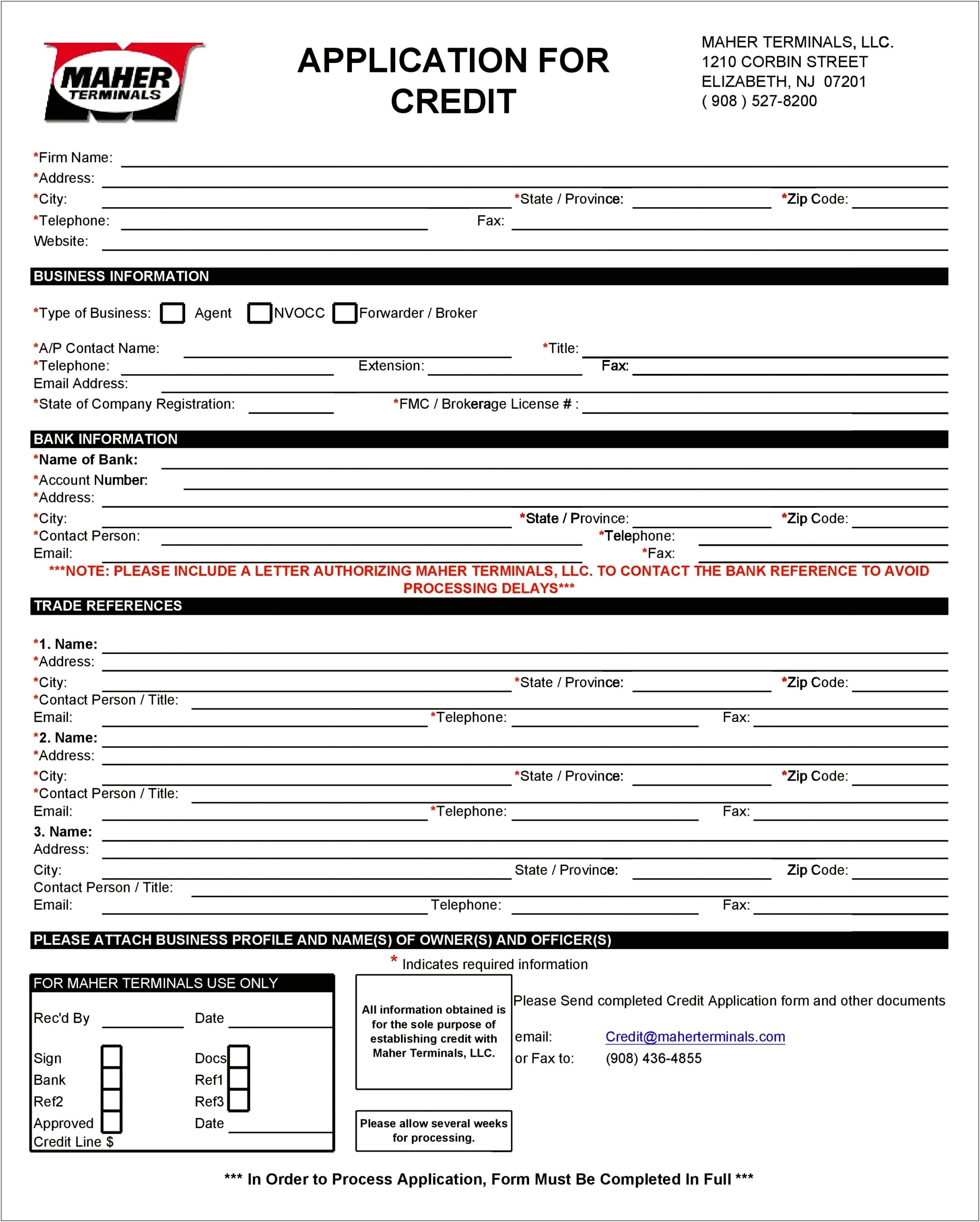 Credit Application Form Template Free South Africa