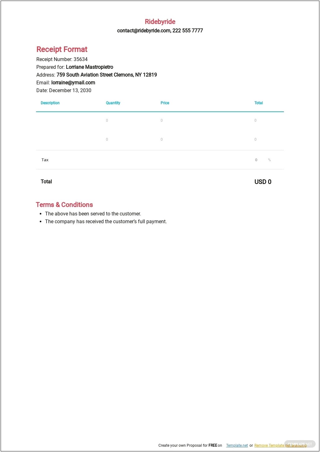 Customer Receipt Of Goods Free Template