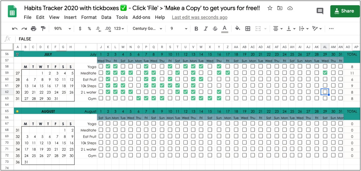 Cute Habit Tracker Template Weekly Free