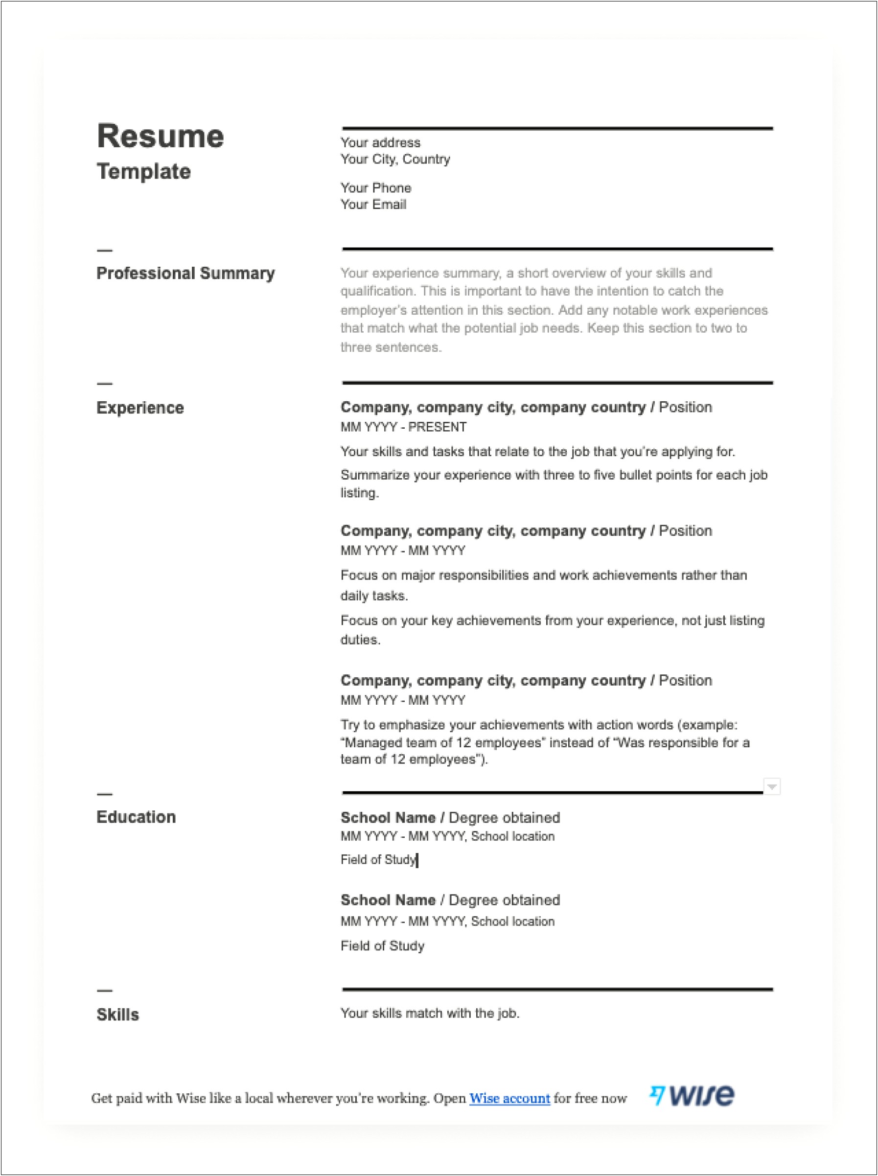 Cv Template For Fresh Graduate Free Download