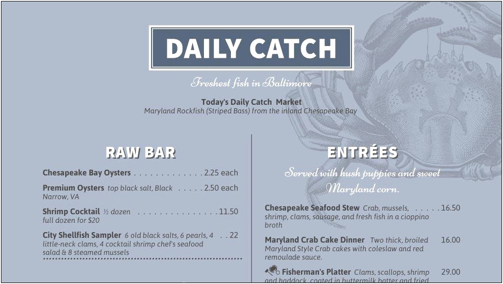 Daily Special Baltimore Menu Template Free