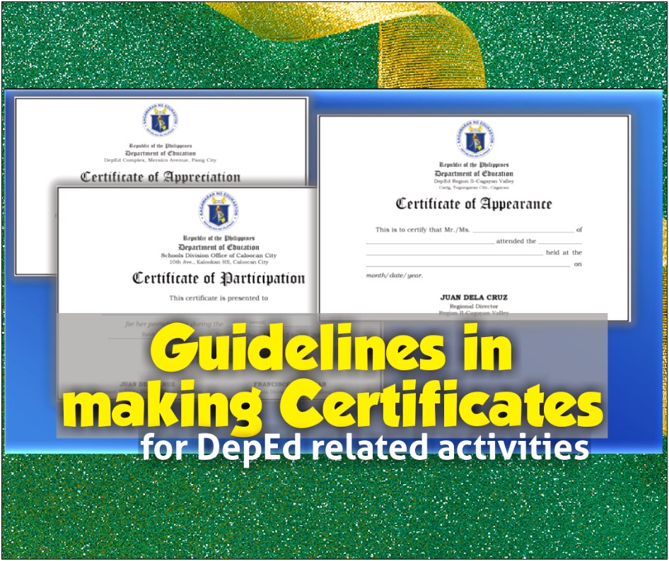 Deped Certificate Of Recognition Template Free Download