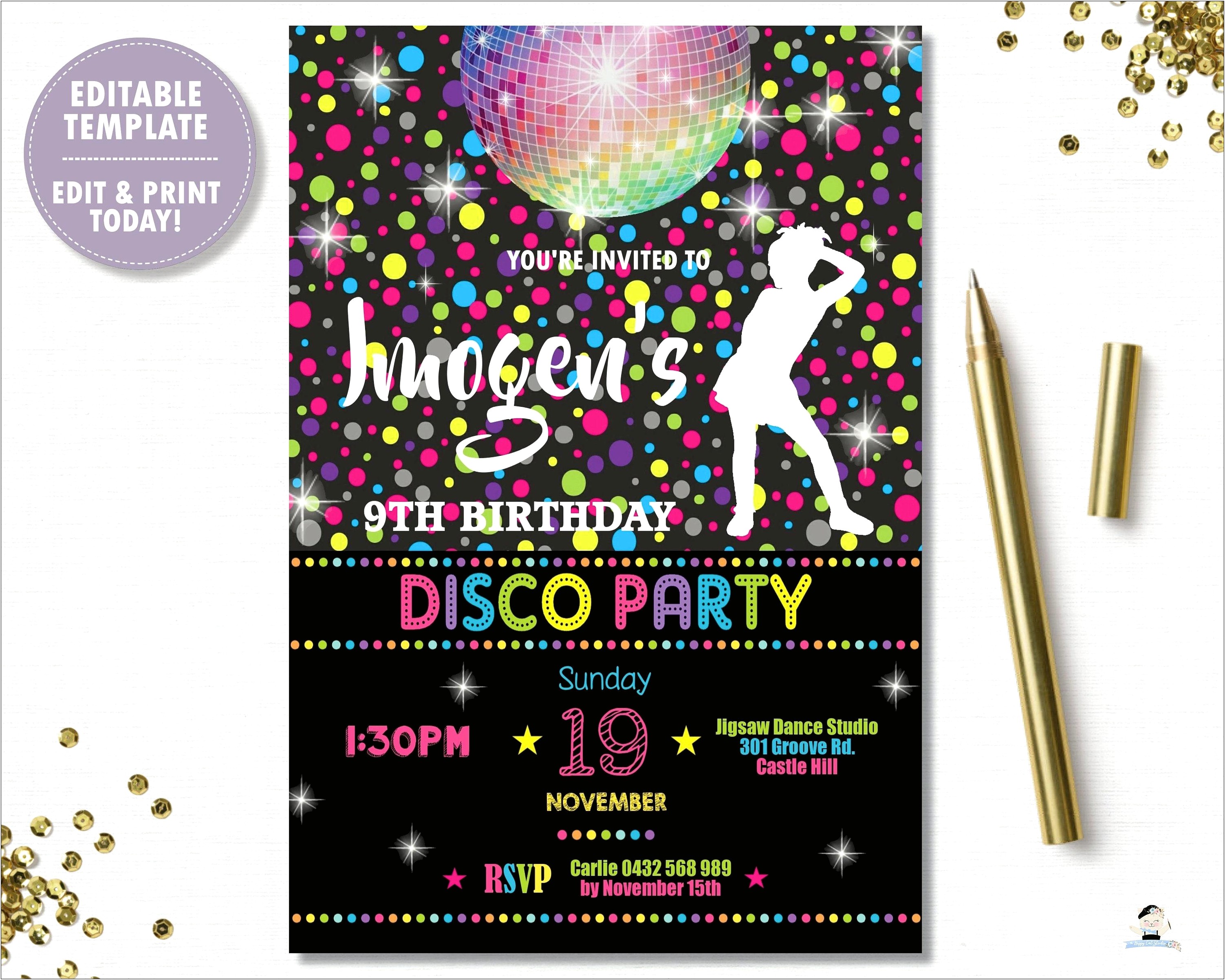 Disco Birthday Party Invitation Templates Free