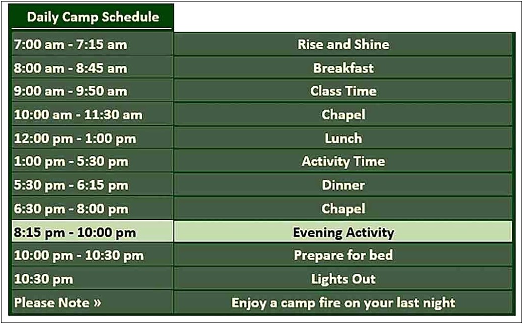 Download 5 Day Camp Schedule Template Free