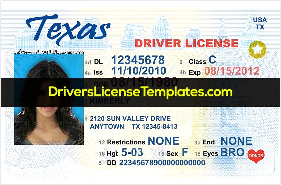 Download For Free Texas Driver's License Template