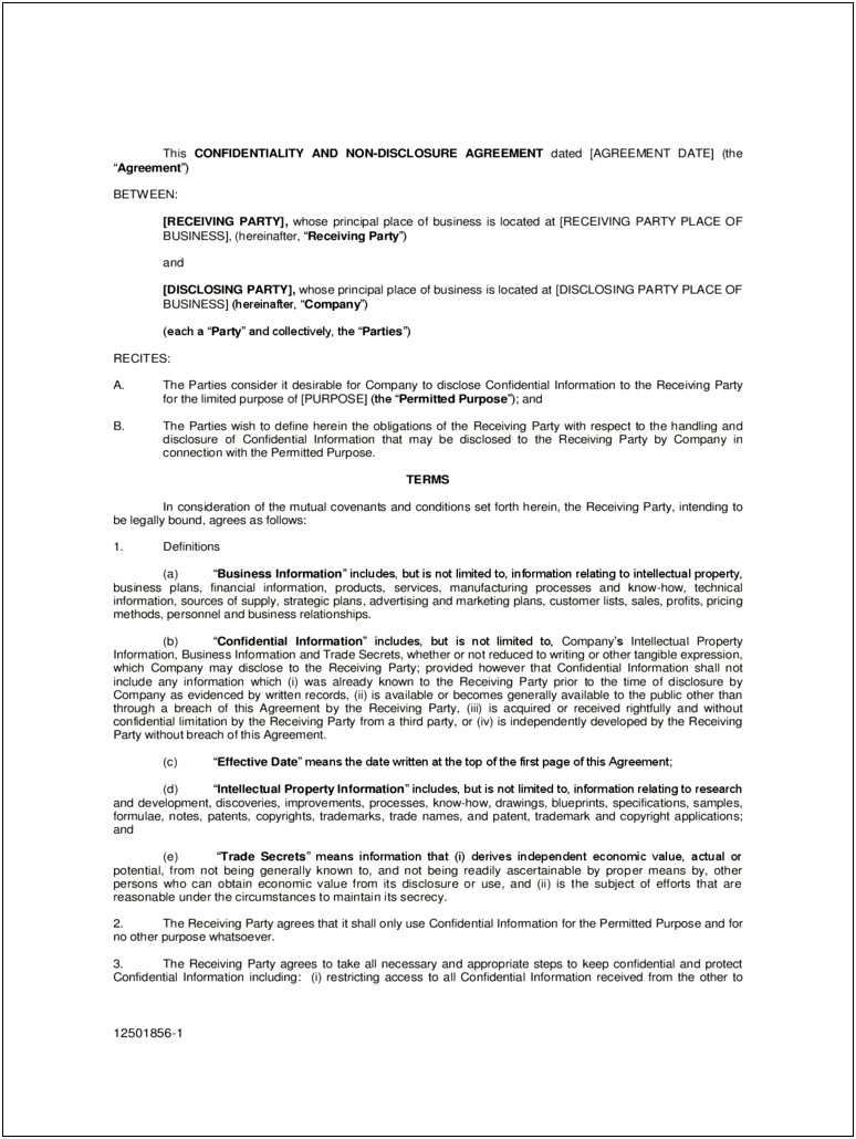 Download Free Non Disclosure Agreement Template