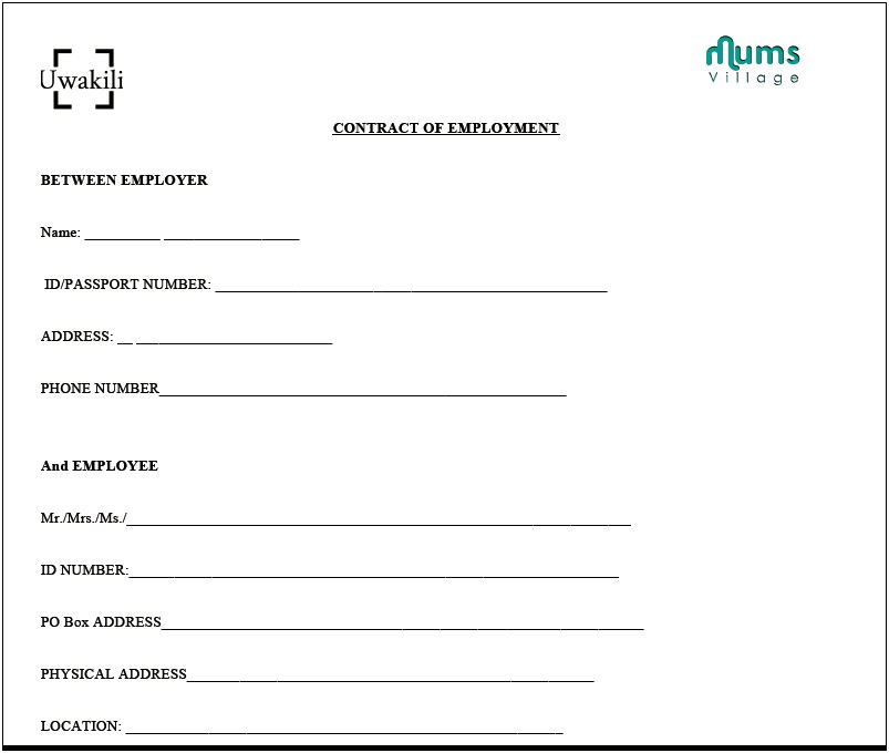 Draft Contract Of Employment Template Free