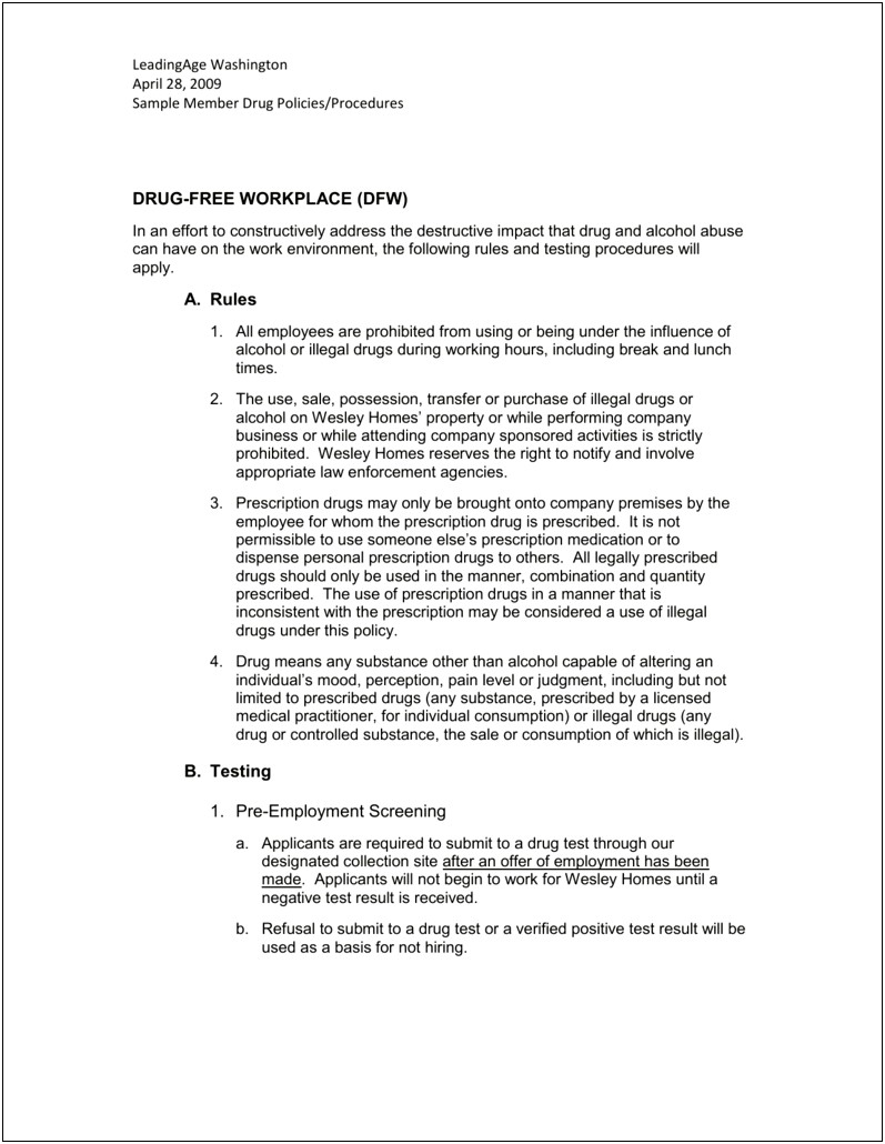 Drug Free Workplace Policy And Program Template Philippines Templates