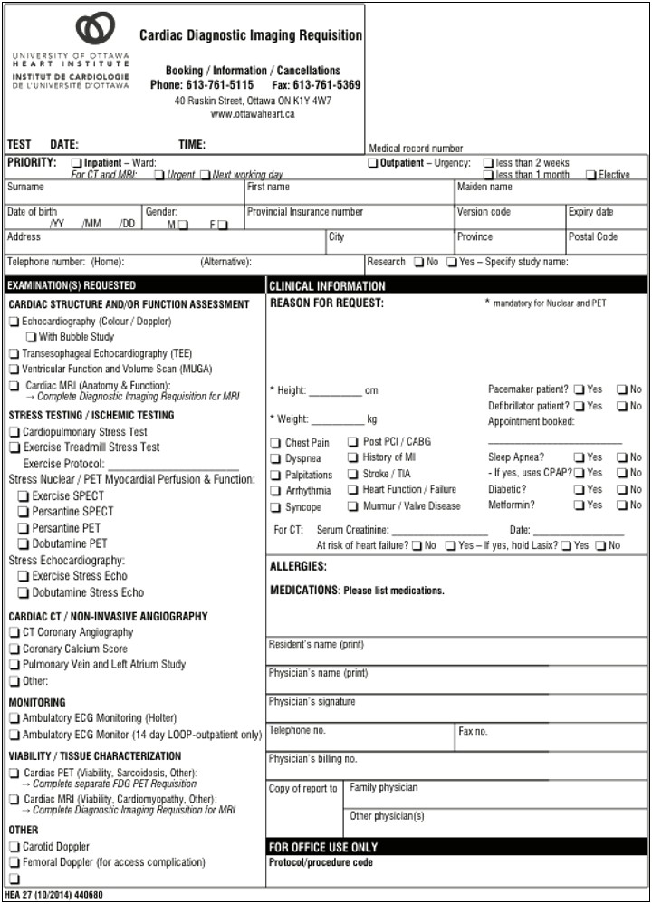 Echo Transthoracic Physician Report Form Template Free