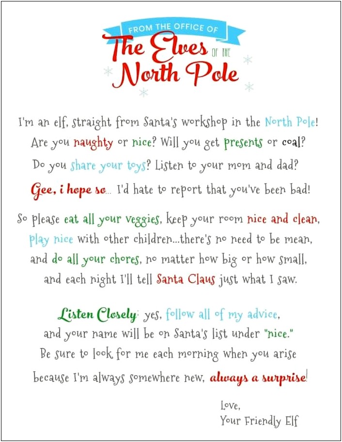 Elf On The Shelf Free Letter Templates
