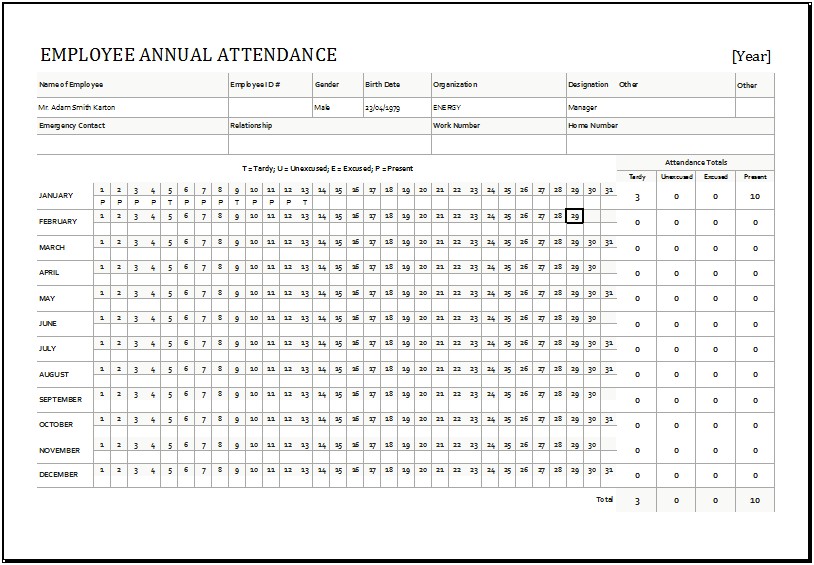 Employee Attendance Tracker Template Free 2015