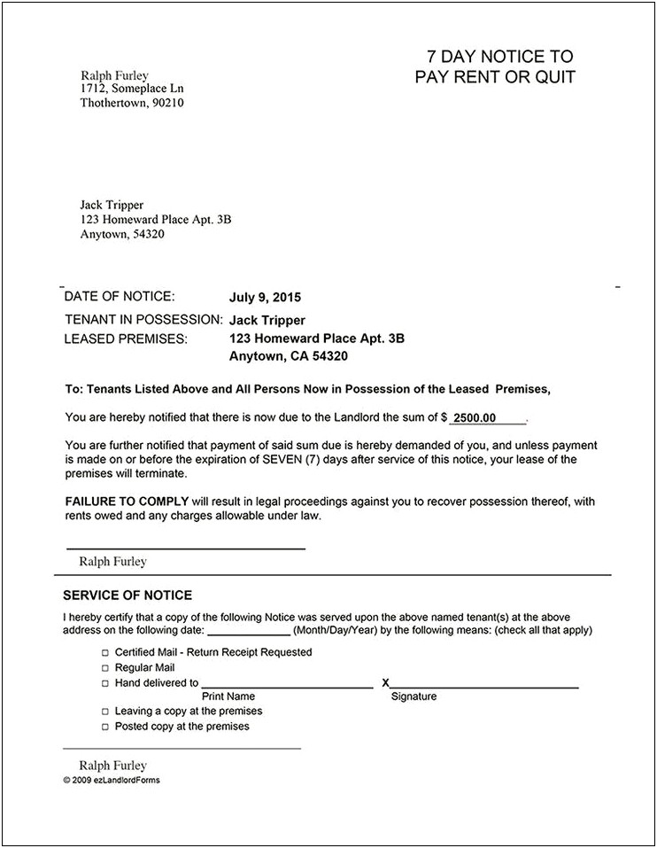 Failure To Pay Rent Notice Template Free