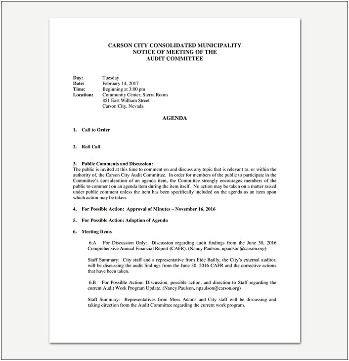 Finance Committe Minutes Of Meeting Free Template