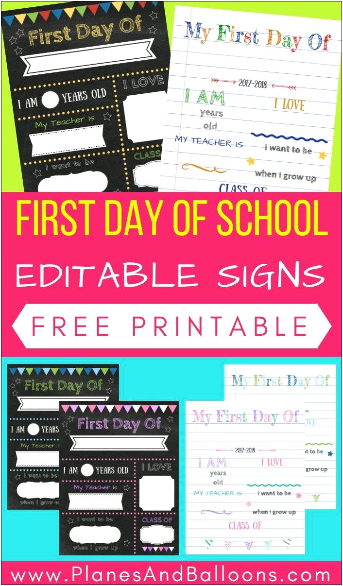 First Day Of School Free Template Rewritable